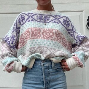 Vintage Pink Purple Patterned Sweater Sz S